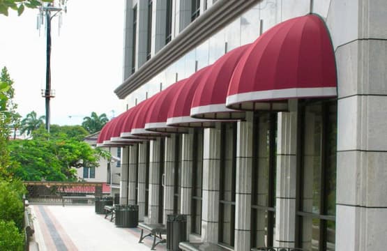 Dome awning frames and fabric covers